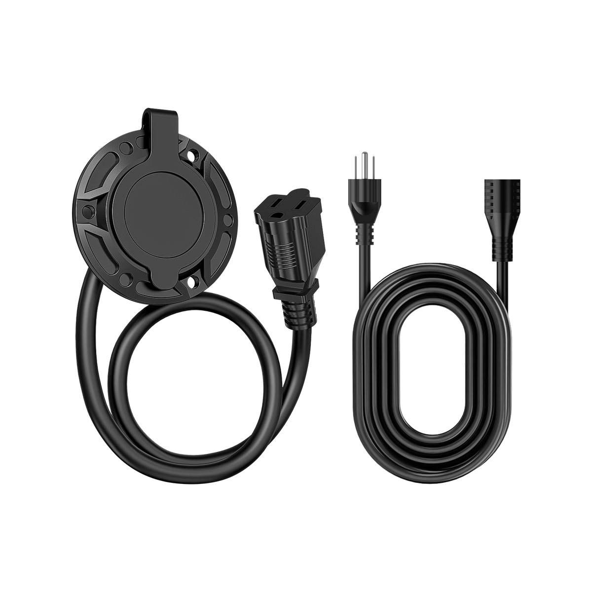 125V 15A AC Port Plug (with 42cm16.54in Integrated Extension Cord and Water-Resistant Cap) & Power Extension Cord (3m9.84ft), Power Inlet Socket Electrical Outlet Receptacle 11