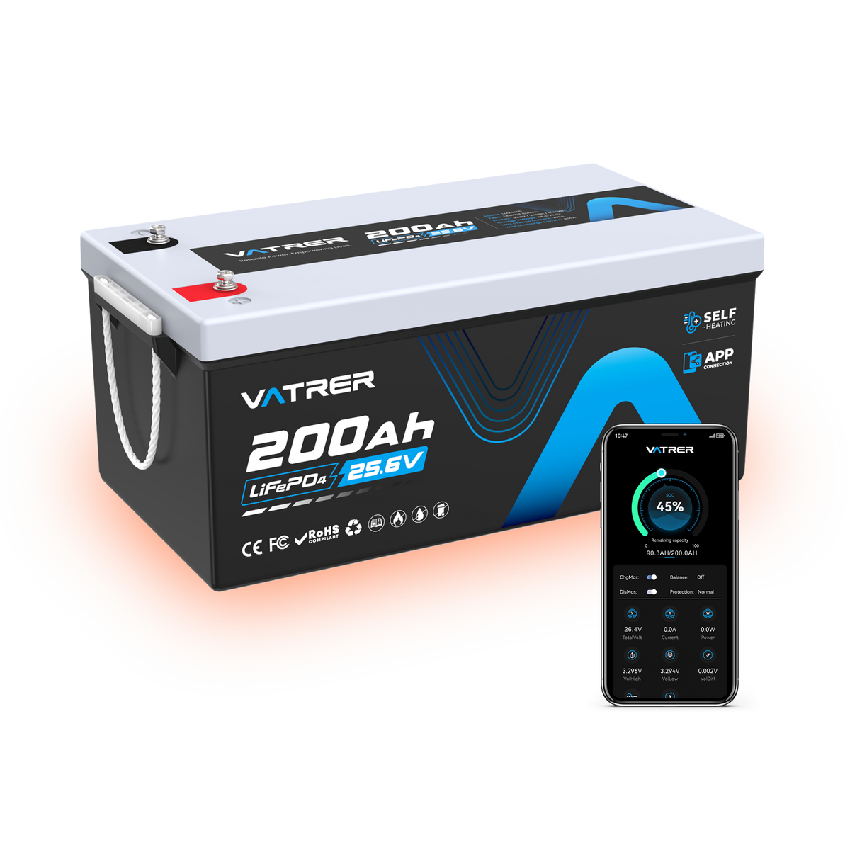Vatrer 24V 200Ah Self-heating Bluetooth Lithium Battery 11