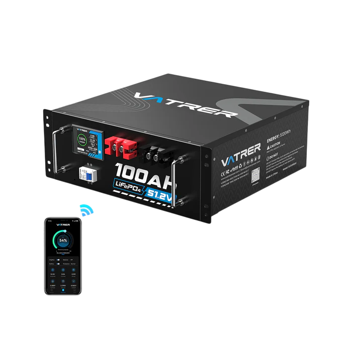 Vatrer 48V(51.2V) 100Ah LiFePO4 Lithium Solar Battery, 5kWh Battery, Max. 5120W Load Power, Bluetooth Version