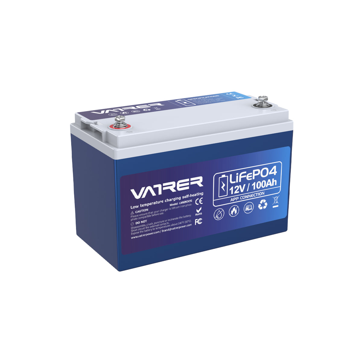 Vatrer 12V 100AH LiFePO4 Lithium Battery with APP Monitoring &  Self-He-Vatrer