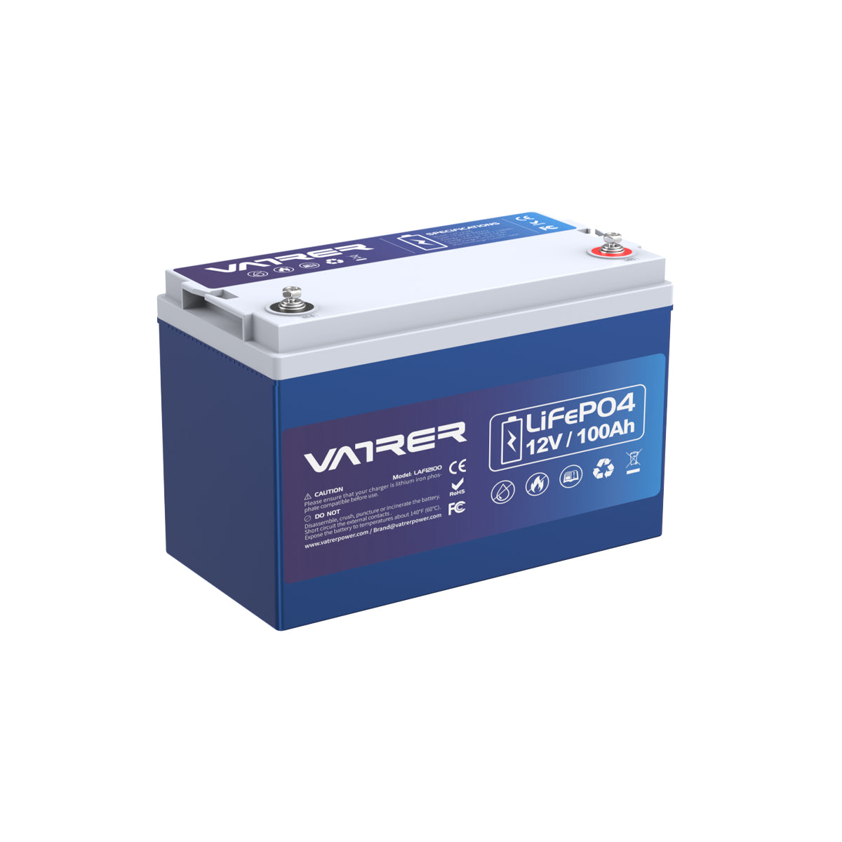 Vatrer 12V 100Ah LiFePO4-Lithiumbatterie, Abschaltung bei niedriger  Temperatur und integriertes 100A-BMS