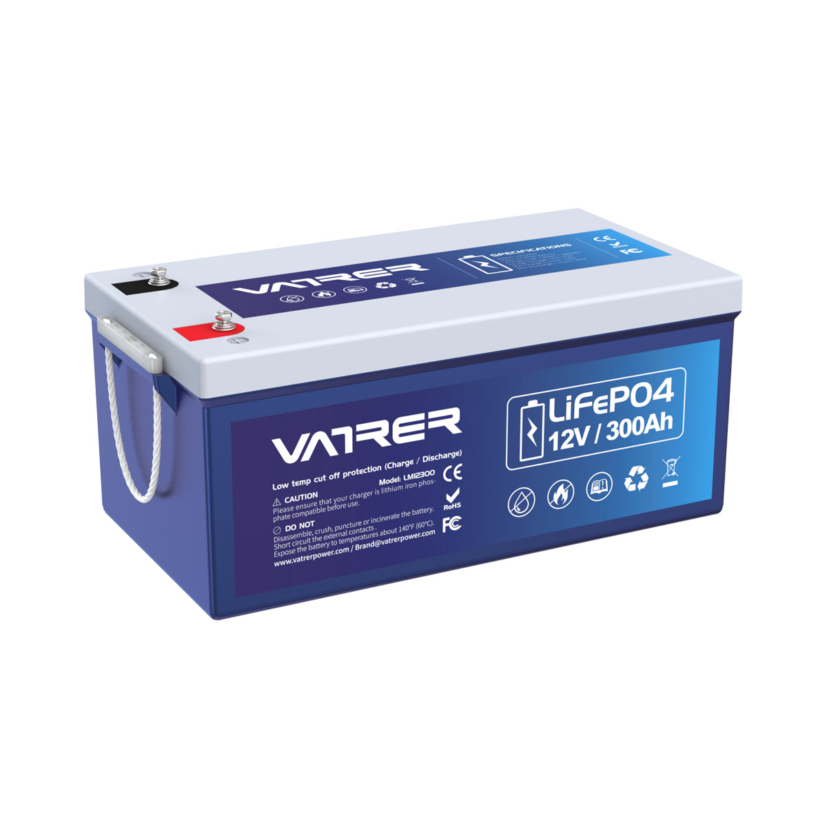 Vatrer 12V 300Ah LiFePO4 Lithium Battery, Built in 200A BMS, Low Temp  Cutoff, 3840Wh Energy