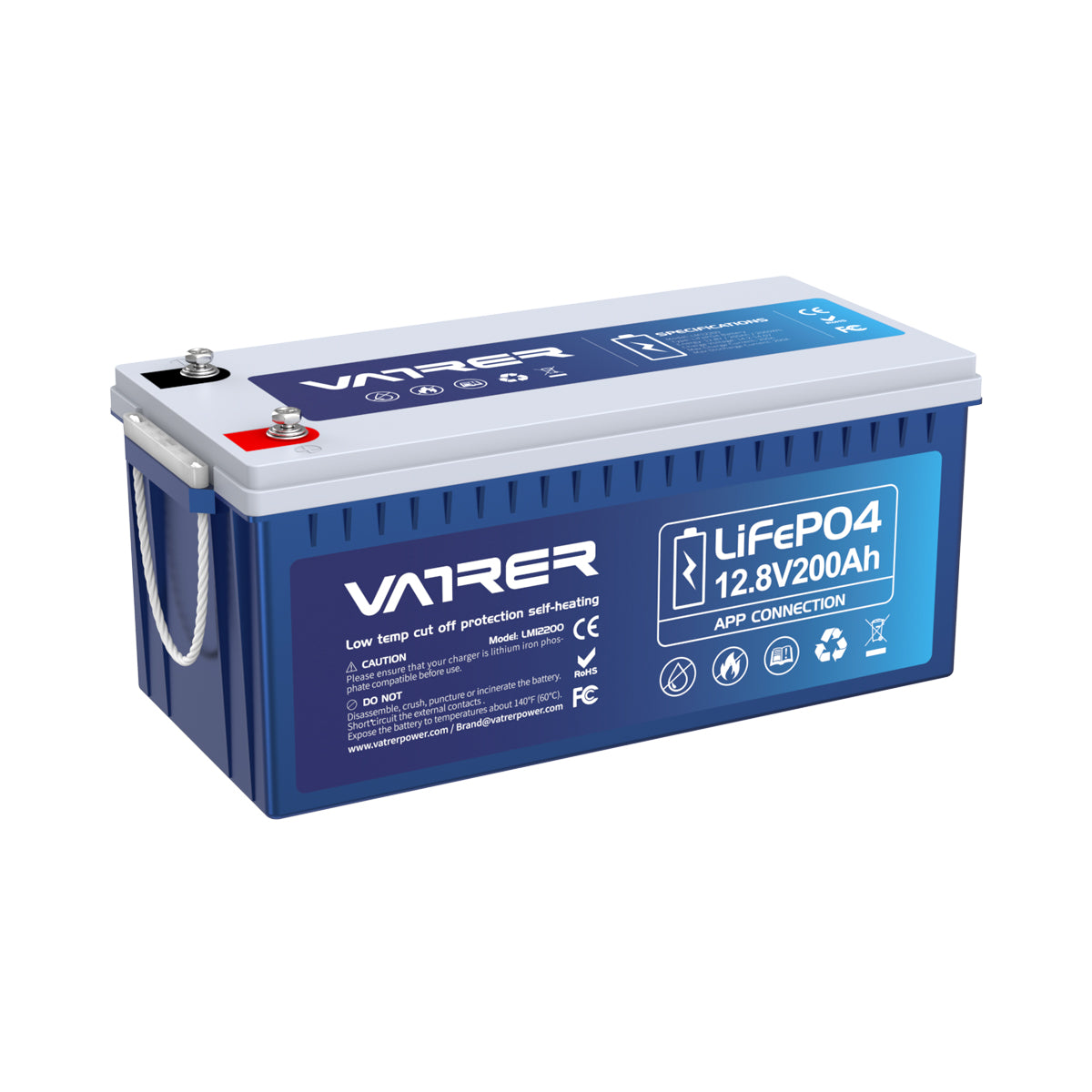 Vatrer 12V 200Ah Bluetooth LiFePO4 Lithium Battery with Self