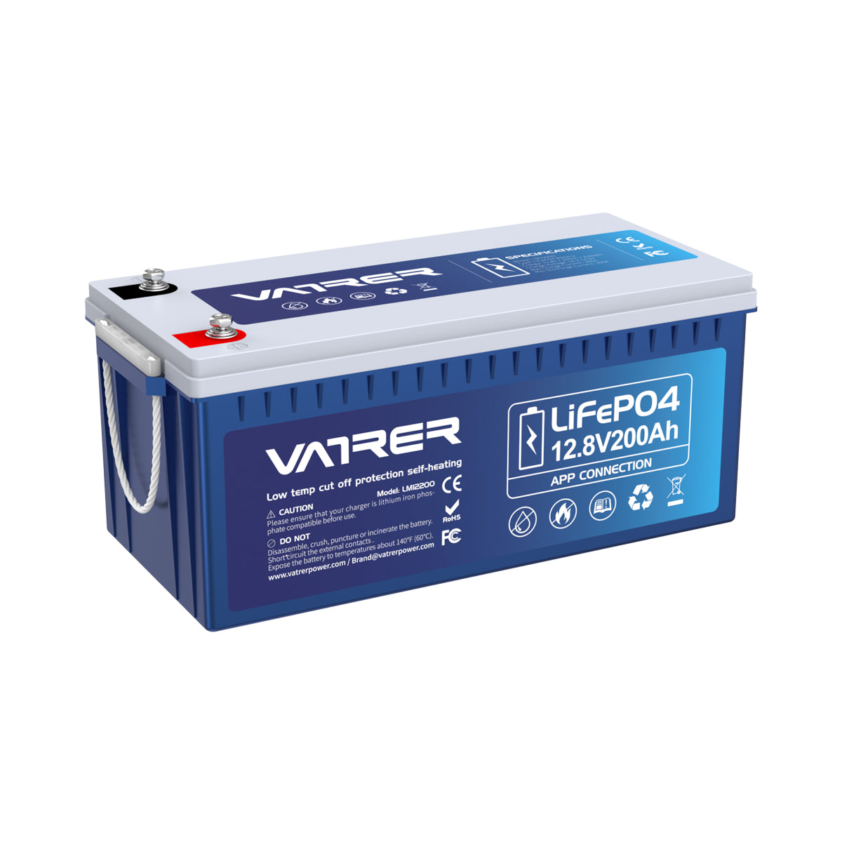 Vatrer 12 V 200 Ah Bluetooth-LiFePO4-Lithiumbatterie mit