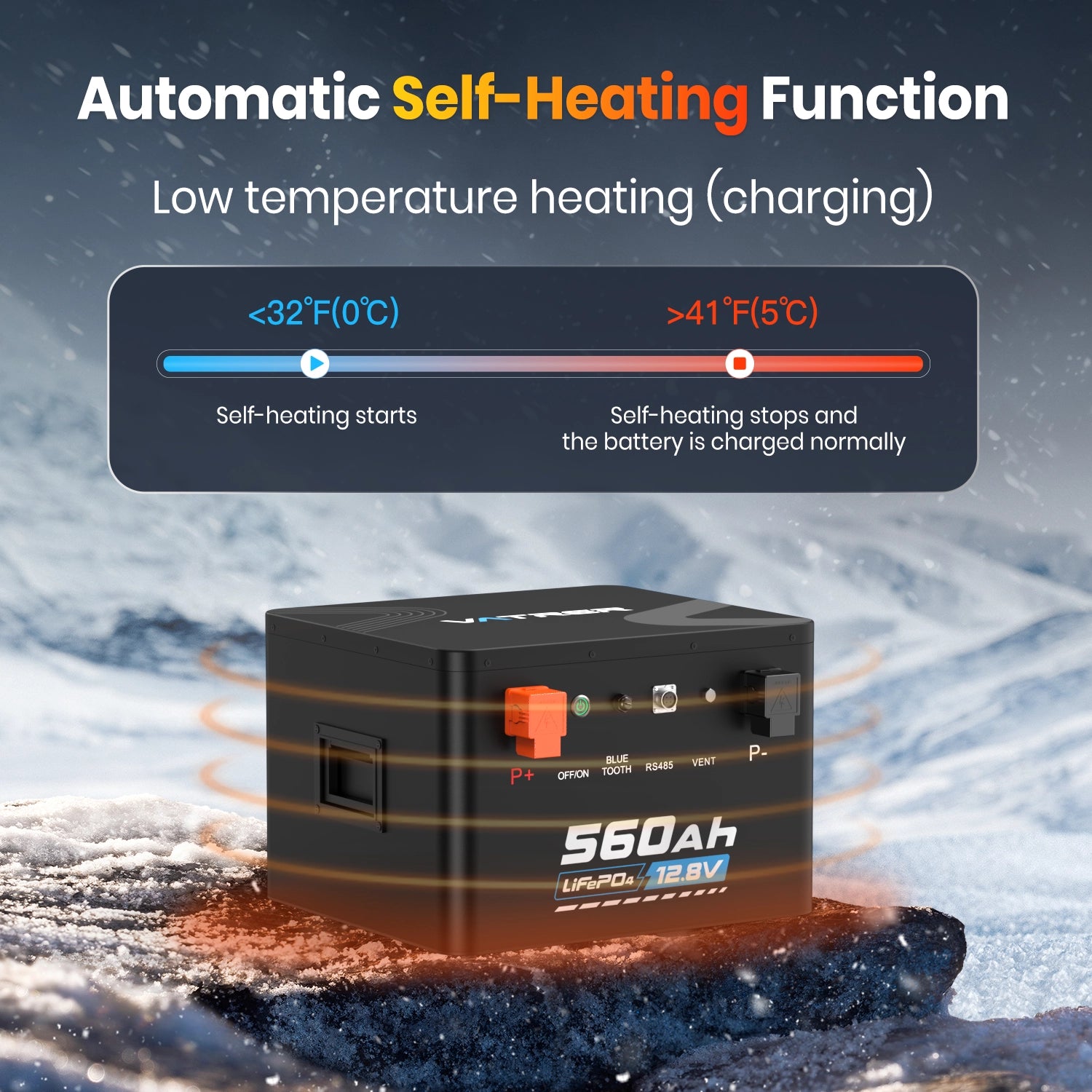 Vatrer 12V 560Ah Self-heating Lithium RV Battery, 7168Wh 300A BMS Heated Battery 12