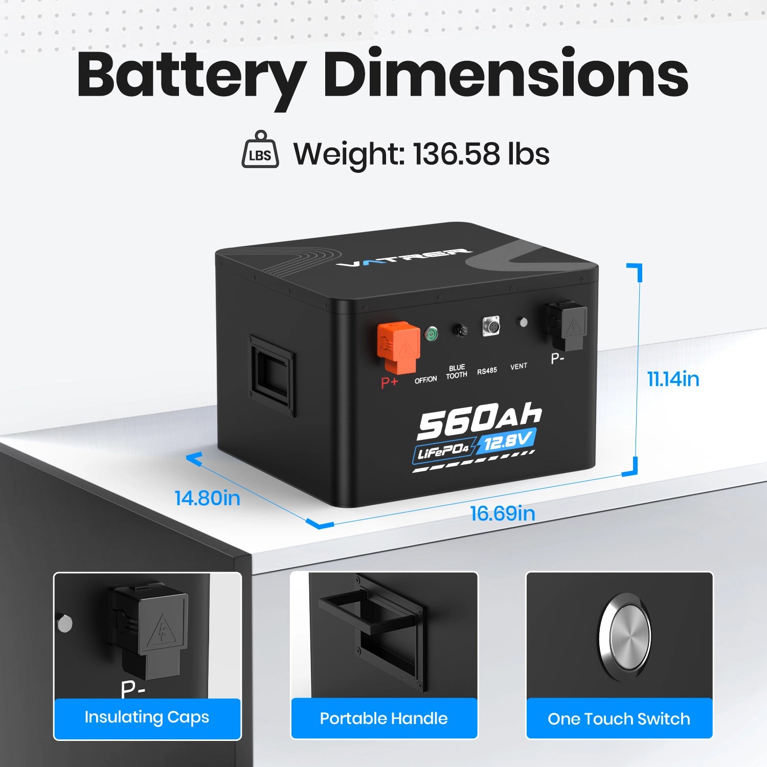 Vatrer 12V 560Ah Self-heating Lithium RV Battery, 7168Wh 300A BMS Heated Battery 12