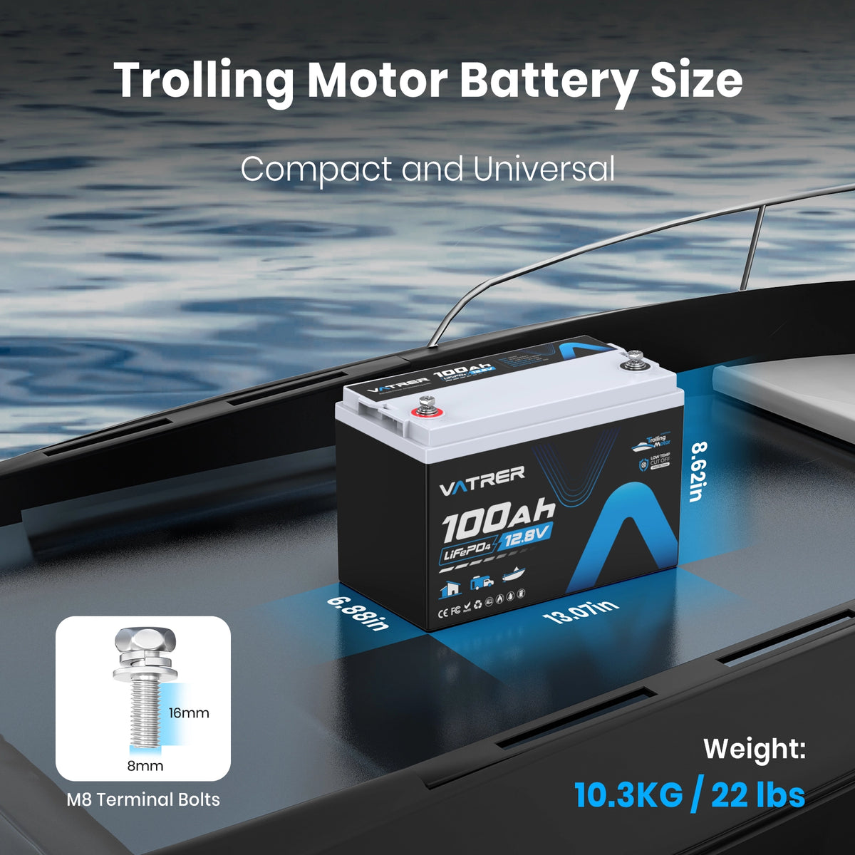 Vatrer 12V 100Ah 150A BMS LiFePO4 Battery for Trolling Motors 11