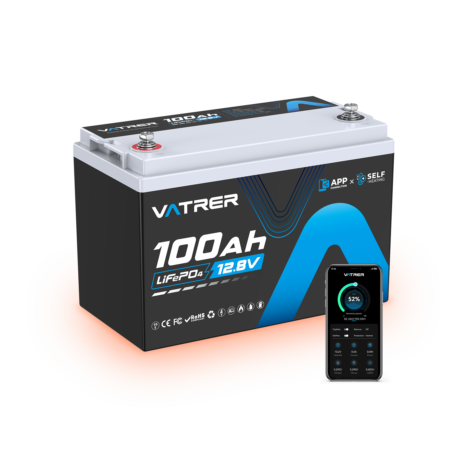 Vatrer 12V 100AH LiFePO4 Heated Lithium Battery with Bluetooth 13