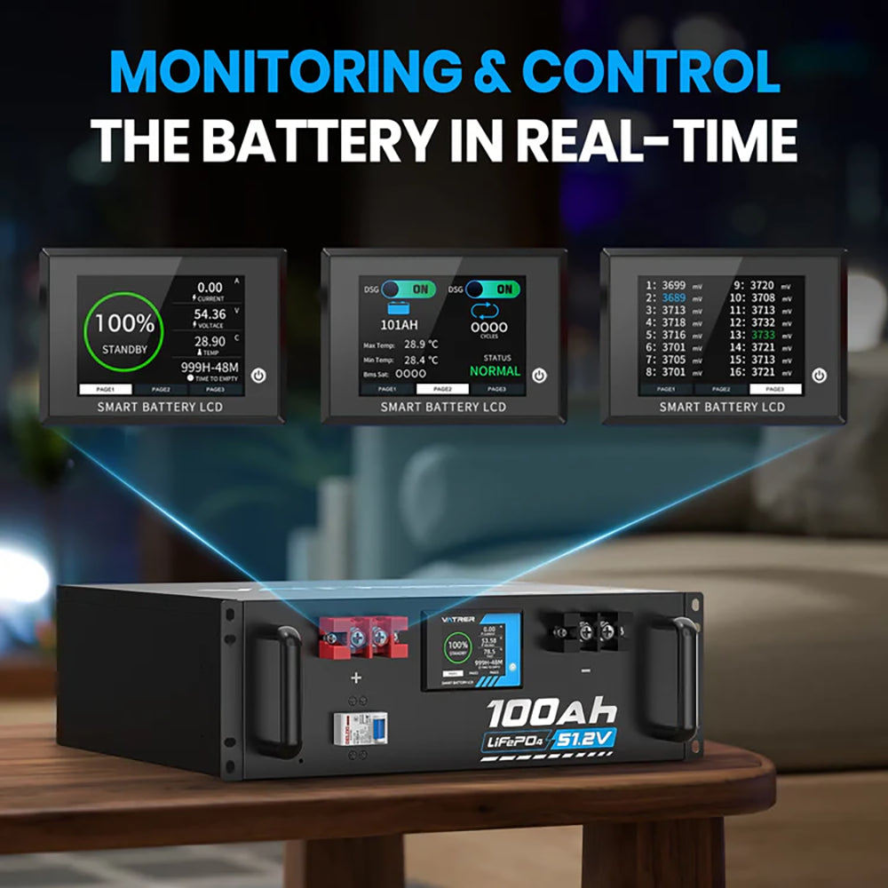 Vatrer 48V 100Ah Server Rack Heated Battery Real-time Monitring