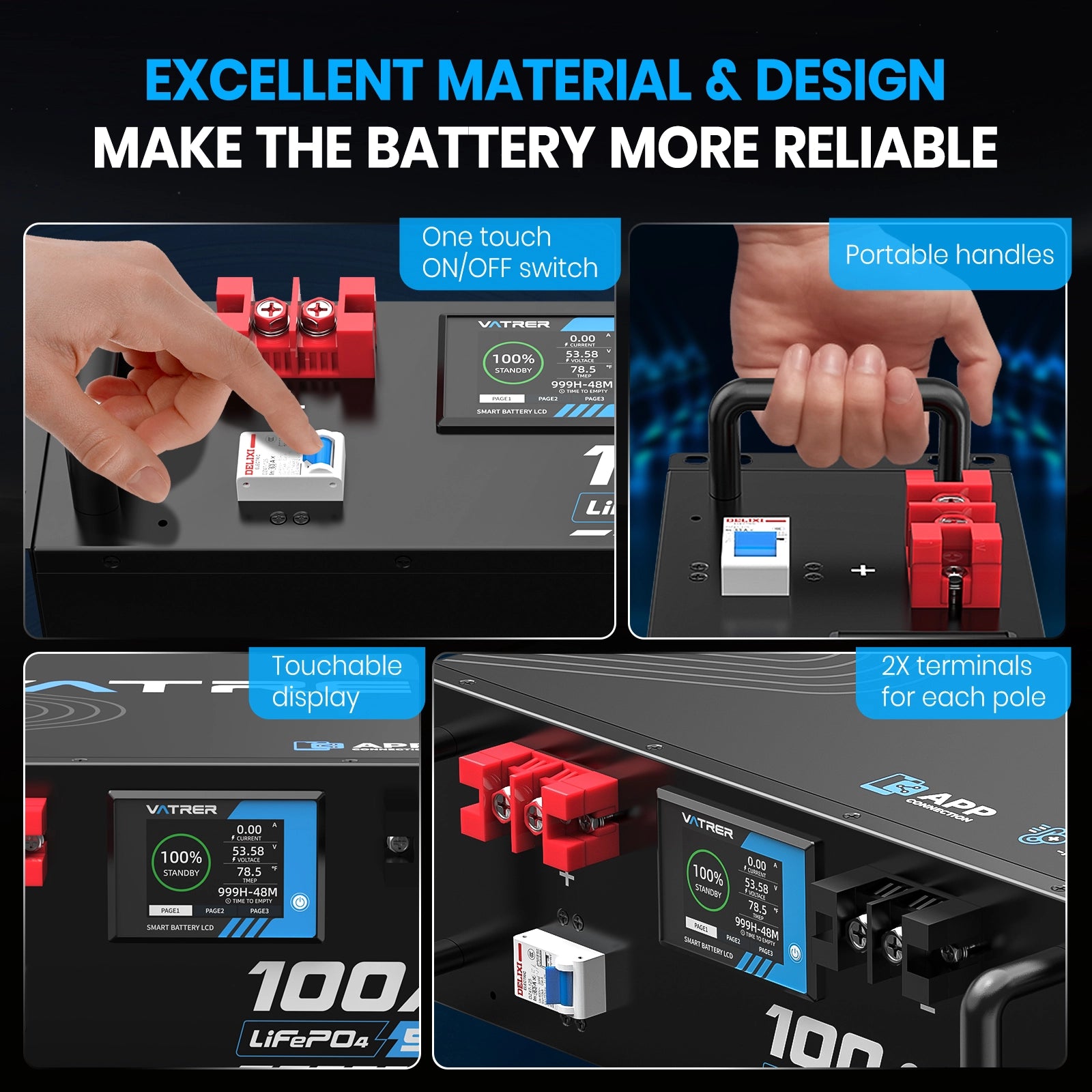 Vatrer 48V(51.2V) 100Ah Heated Lithium Solar Battery, Max 5120W Load Power 13