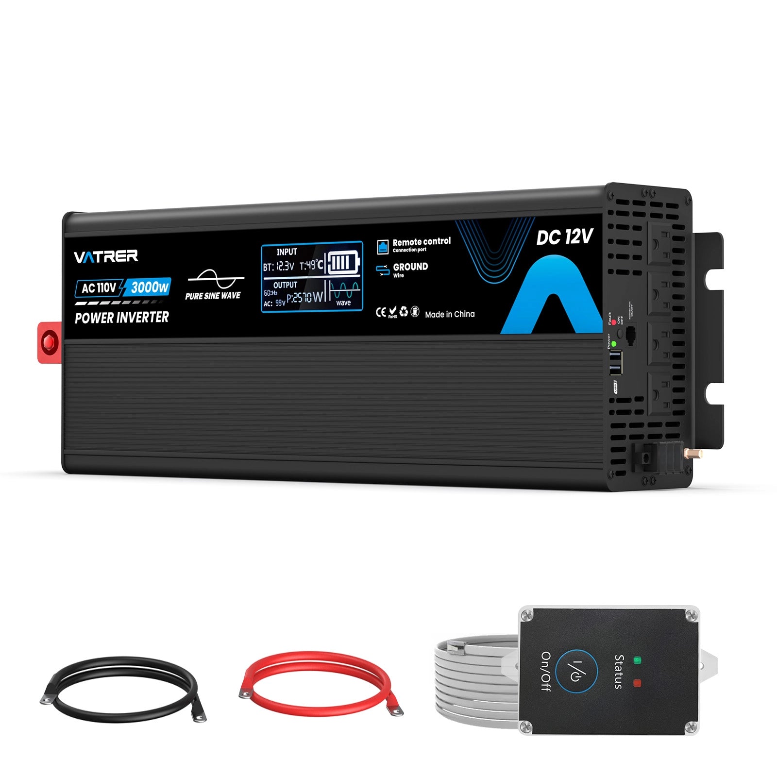 Vatrer 3000 Watt Pure Sine Wave Inverter 12V DC to 110V/120V AC Power Inverter 13