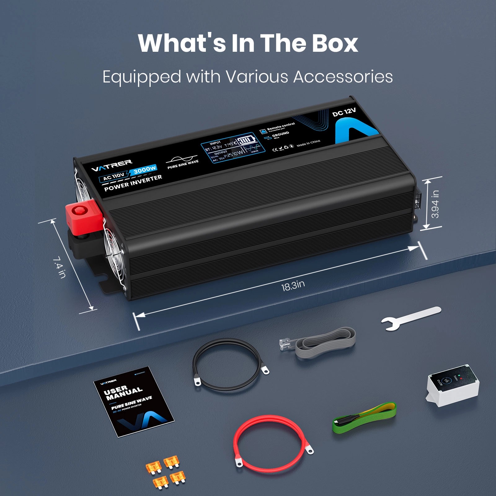 Vatrer 3000 Watt Pure Sine Wave Inverter 12V DC to 110V/120V AC Power Inverter 13