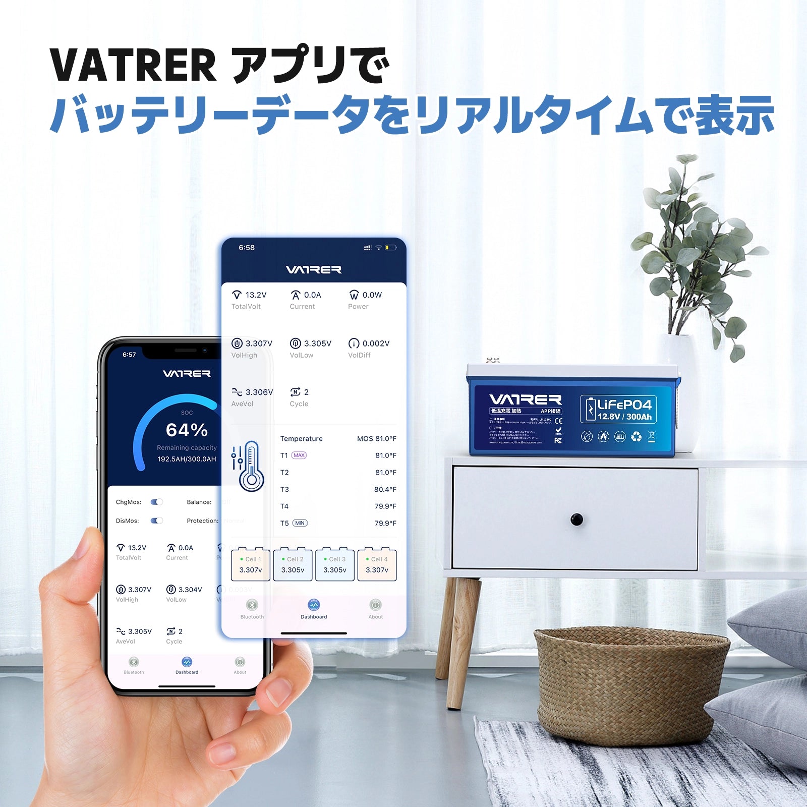 Vatrer 12V 300AH Bluetooth LiFePO4 リチウム電池(自己発熱付き) 13