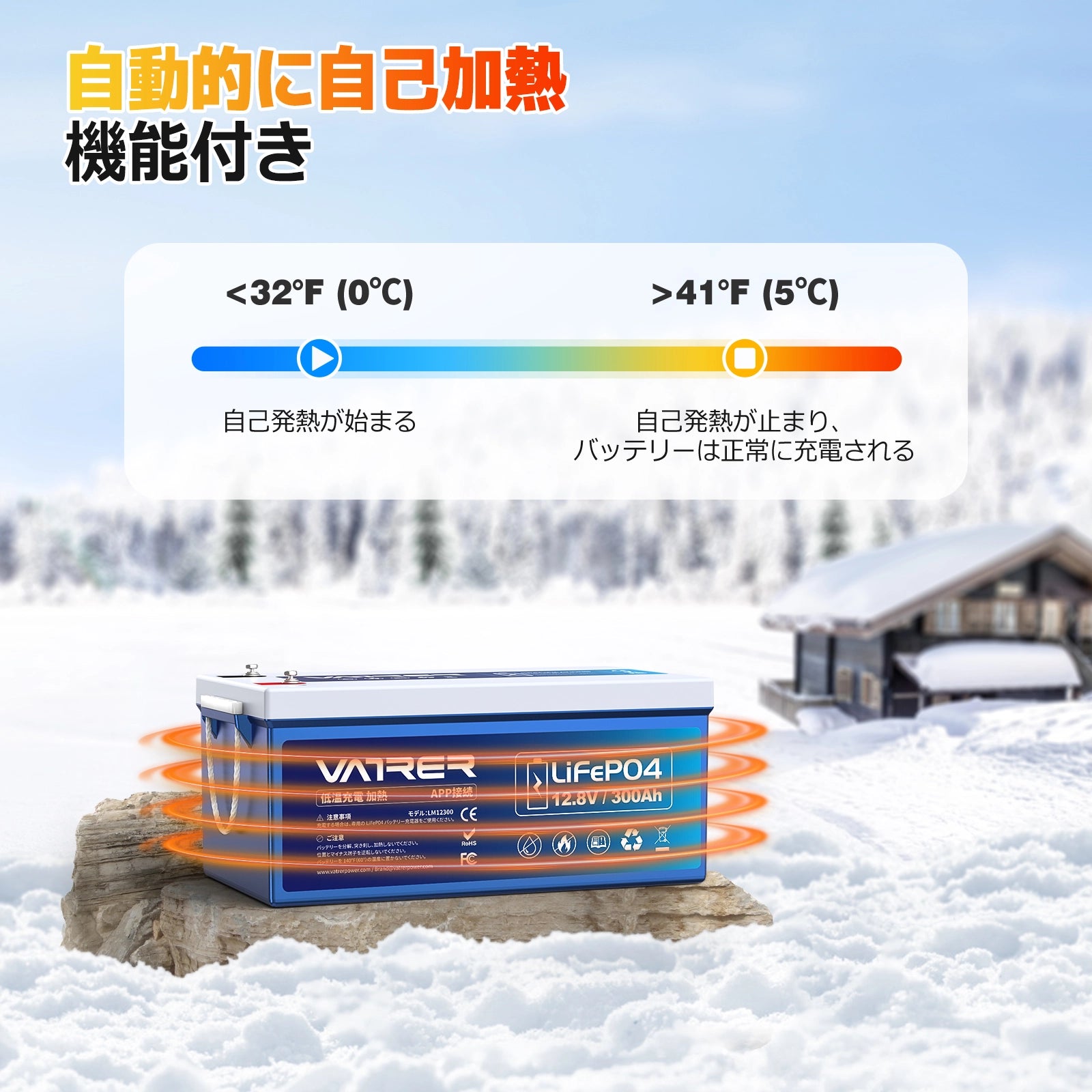 Vatrer 12V 300AH Bluetooth LiFePO4 リチウム電池(自己発熱付き) 13