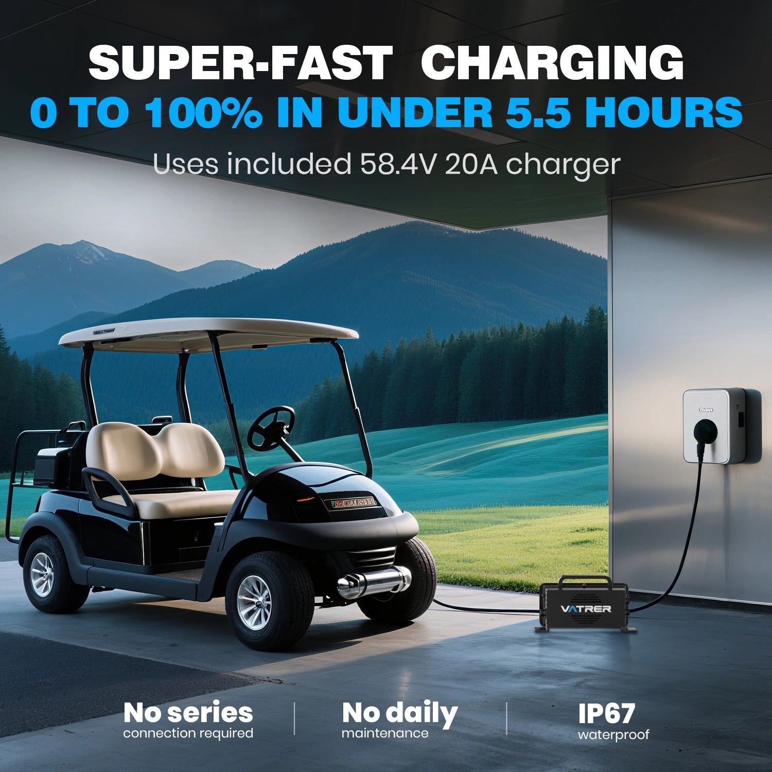 Vatrer 48V 105Ah Mini Lithium Golf Cart Battery, Built-in 200A BMS Max 10.24kW Output Power 12