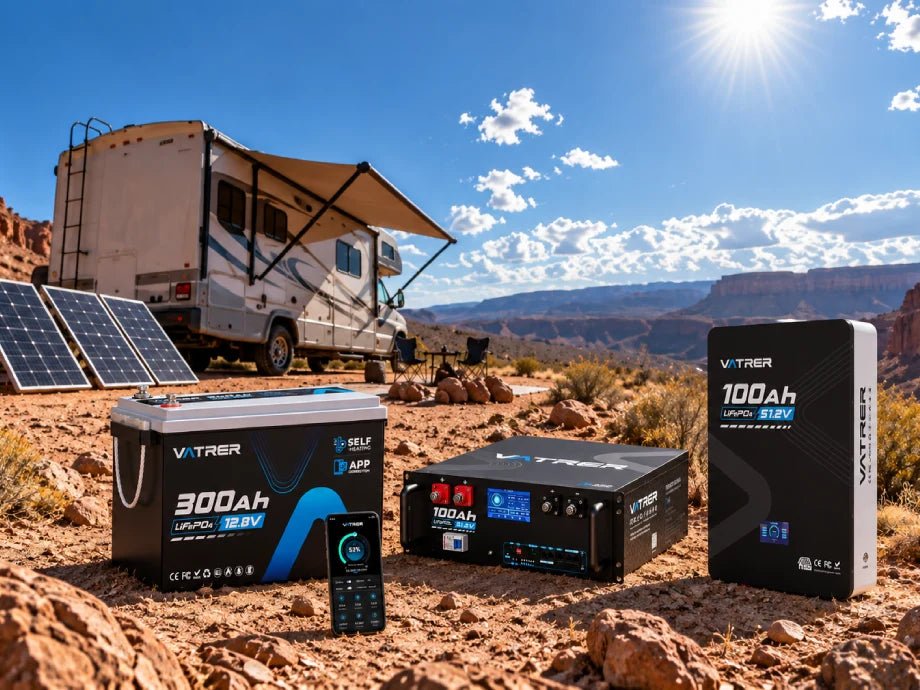Vatrer LiFePO4 batteries with solar panels for solar battery storage
