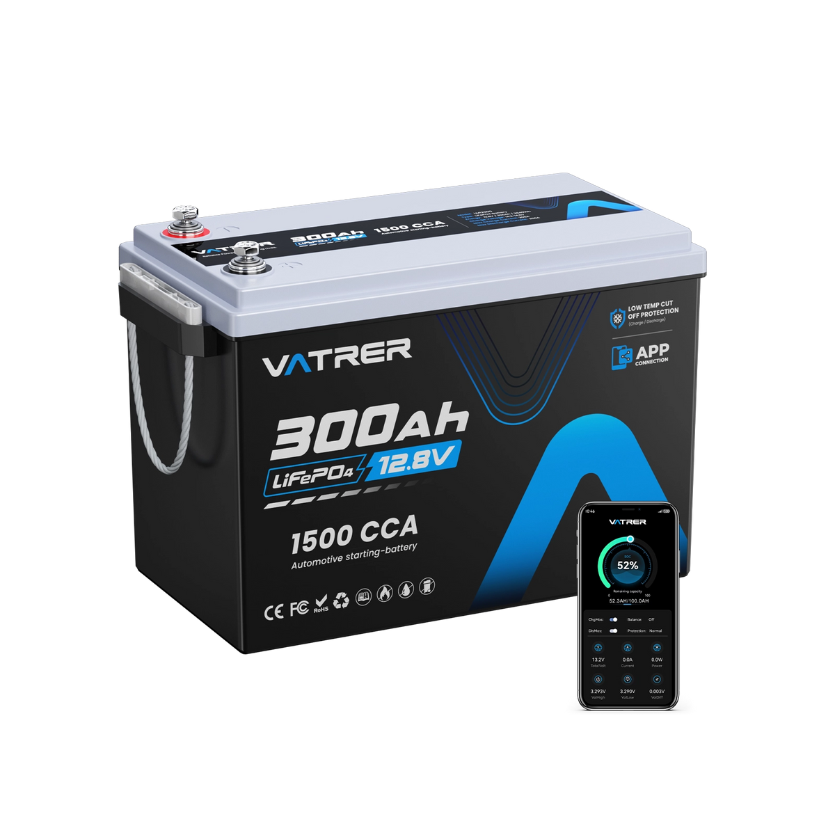 Vatrer 12V 300Ah Bluetooth Battery