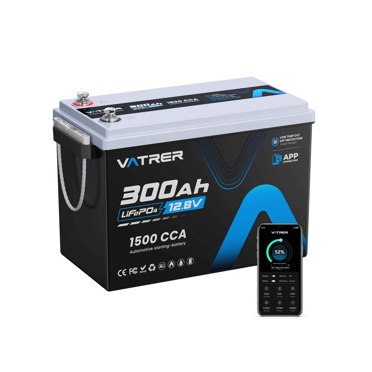 Vatrer 12V 300Ah Bluetooth Battery