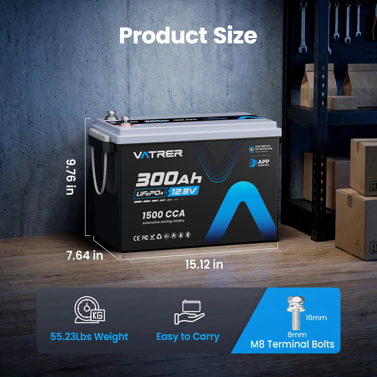 Vatrer 12V 300Ah Dual Purpose Lithium Battery 1500 CCA