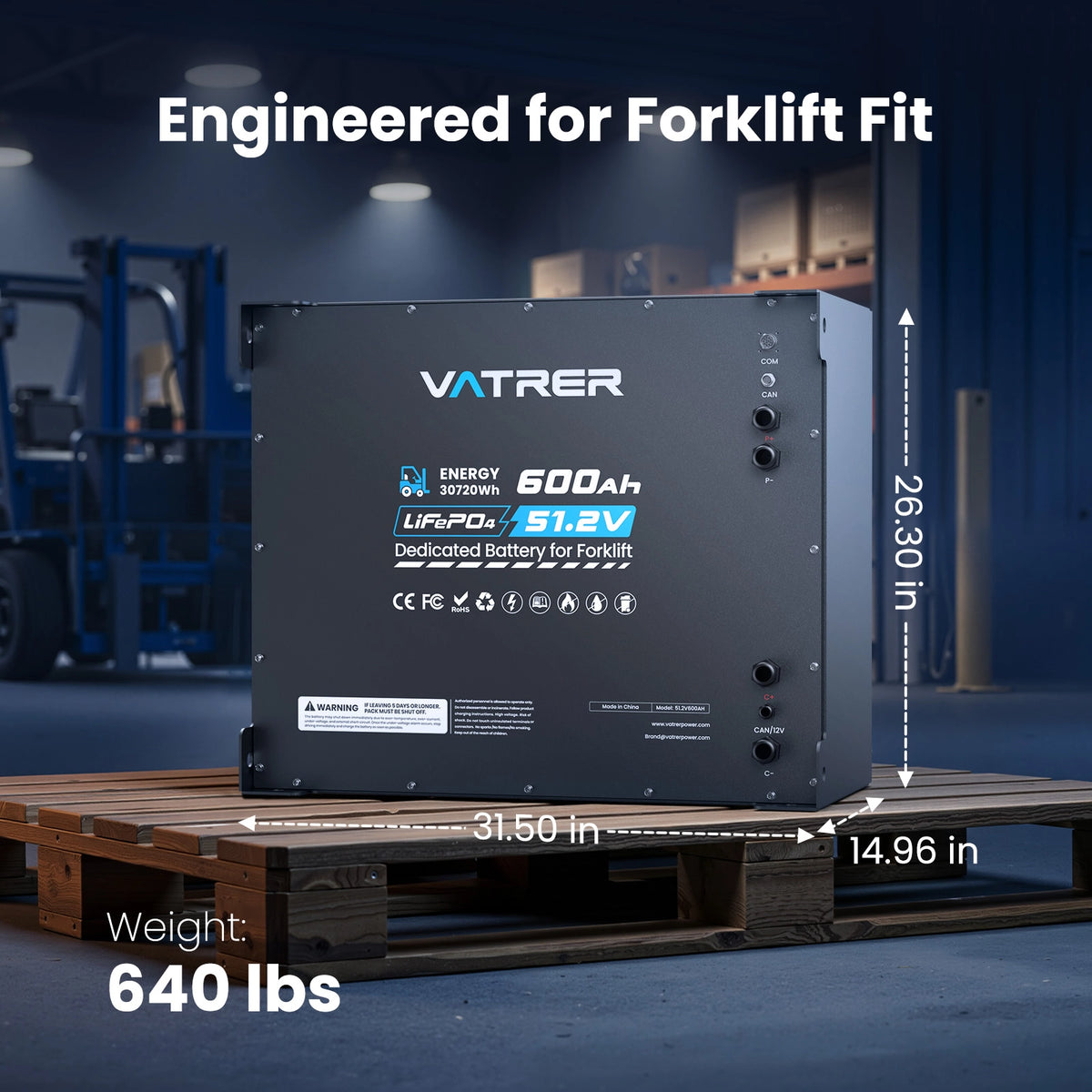 48V 600Ah LiFePO4 Forklift Battery Size
