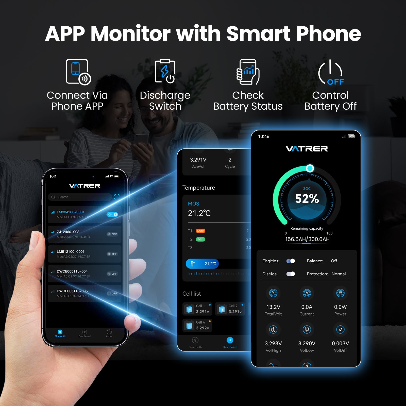 Vatrer 12V 300Ah Supports App Monitor