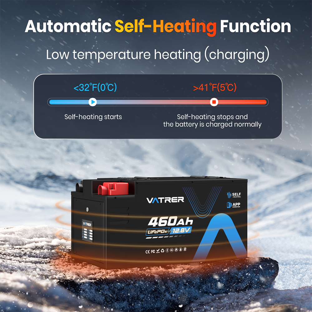 Vatrer 12V 460Ah Self-heating Lithium RV Battery