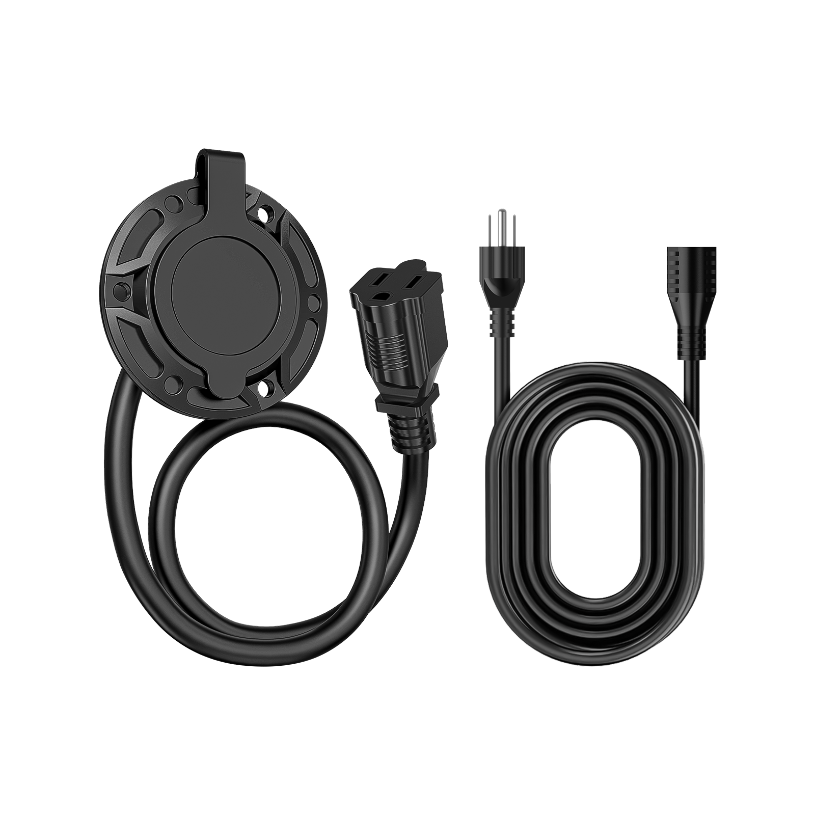 125V 15A AC Port Plug (with 42cm16.54in Integrated Extension Cord and Water-Resistant Cap) & Power Extension Cord (3m9.84ft), Power Inlet Socket Electrical Outlet Receptacle 13