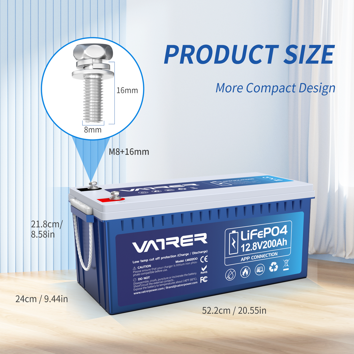 Vatrer 12V 200Ah Plus Lithium Battery with Bluetooth 200A BMS for ...