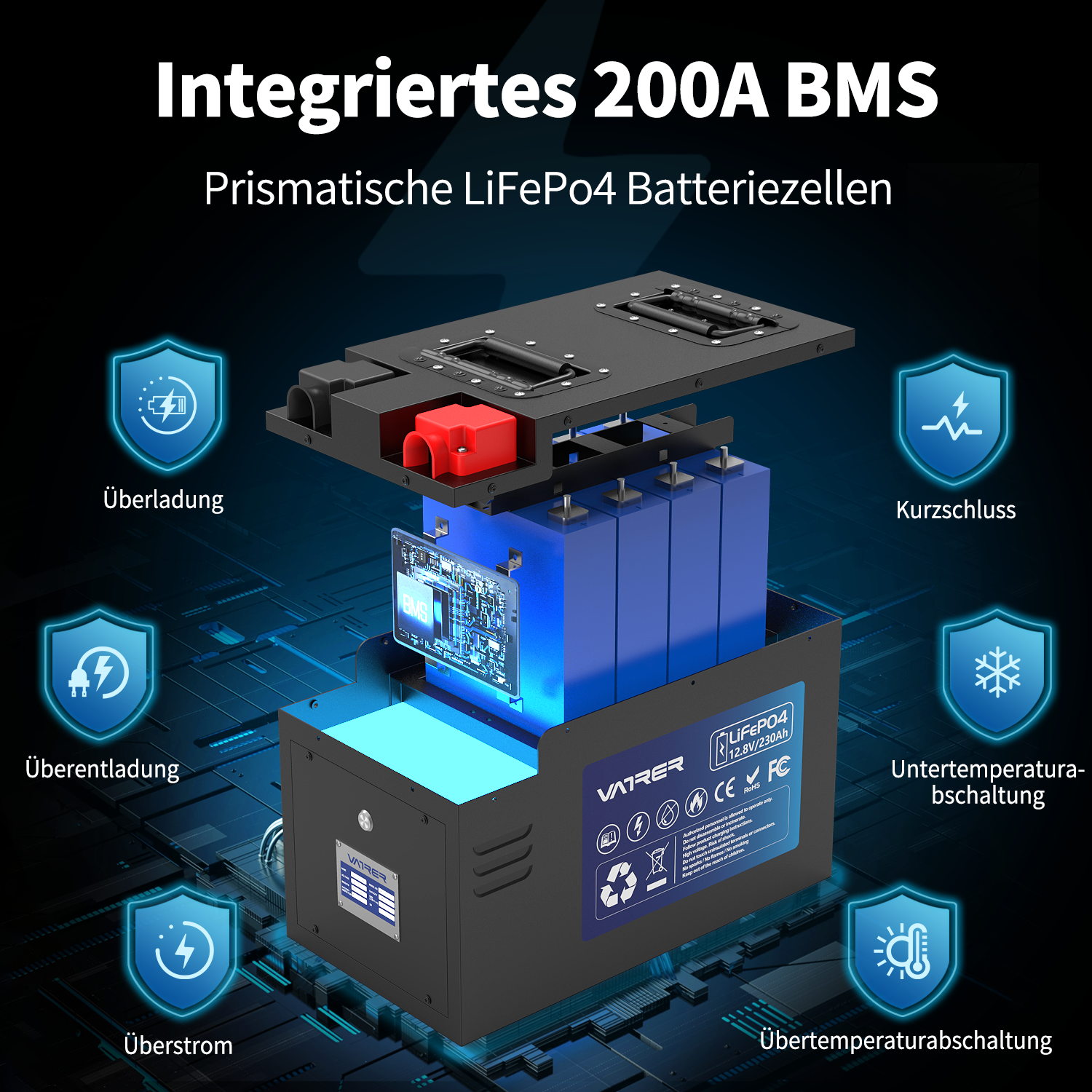 Vatrer 12V 230AH RV Battery Bluetooth Version, 200A BMS, Low Temp Cutoff, LiFePO4 Chemistry EU 12