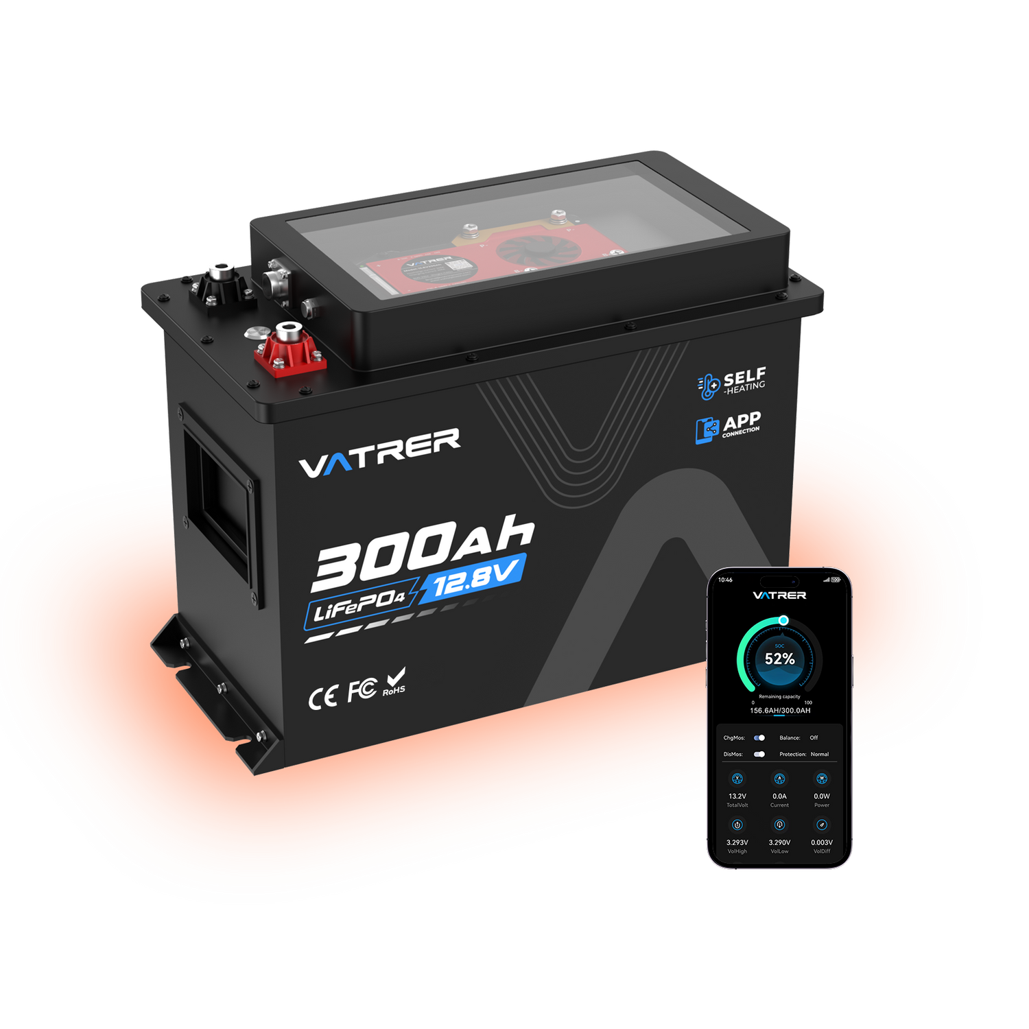 12V 300Ah RV Lithium Battery With Self-heating & Bluetooth & Cooling Fan
