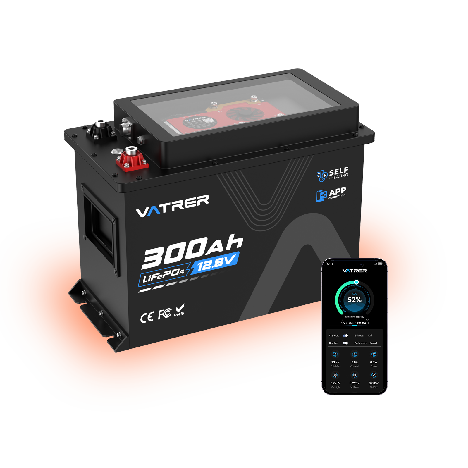 12V 300Ah RV Lithium Battery With Self-heating & Bluetooth & Cooling Fan 13