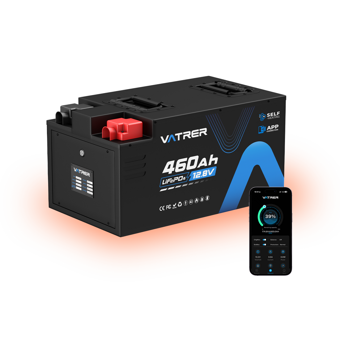 Vatrer 12V 460Ah Self-heating Lithium RV Battery, 5kWh 300A BMS Heated Battery