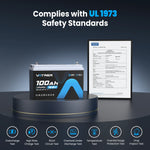 Vatrer 12V 100Ah lithium battery compliance UL 1973 Safely Standard