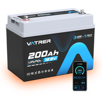 Vatrer 12V 200Ah Bluetooth LiFePO4 Self-Heated Lithium Battery 200A BMS CA