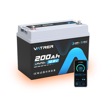 Vatrer 12V 200Ah Bluetooth LiFePO4 Self-Heated Lithium Battery 200A BMS CA