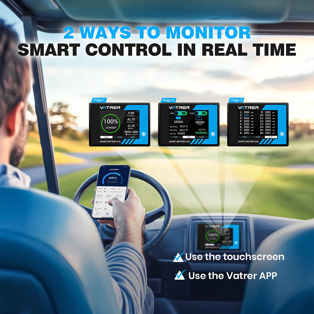 Vatrer 72V 105Ah EZGO Golf Cart Battery Conversion Kit 2-ways Monitor