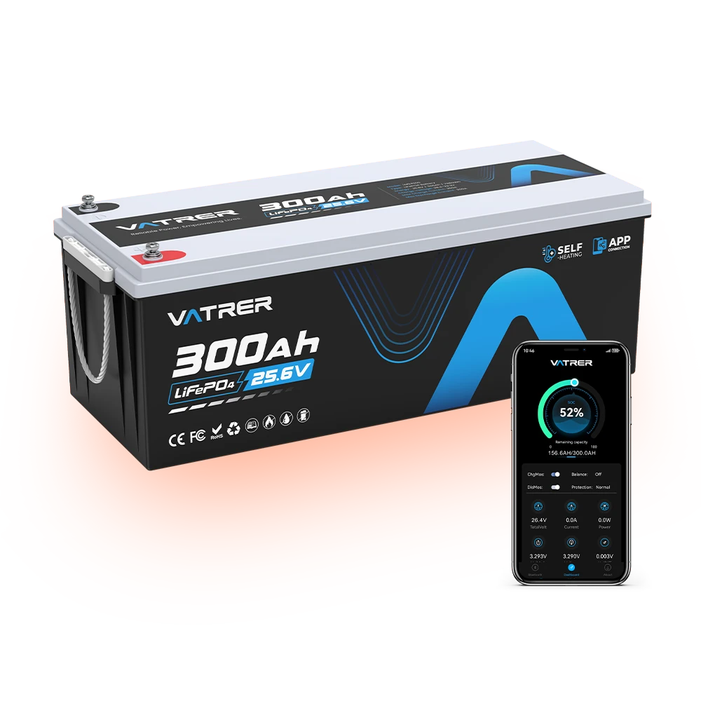 Vatrer 24V 300Ah self-heating lithium battery with app monitoring
