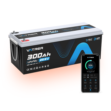 Vatrer 24V 300Ah self-heating lithium battery with app monitoring