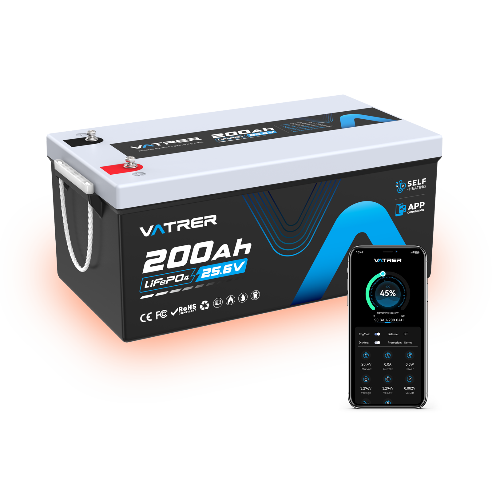 Vatrer 24V 200Ah Self-heating Bluetooth Lithium Battery 13