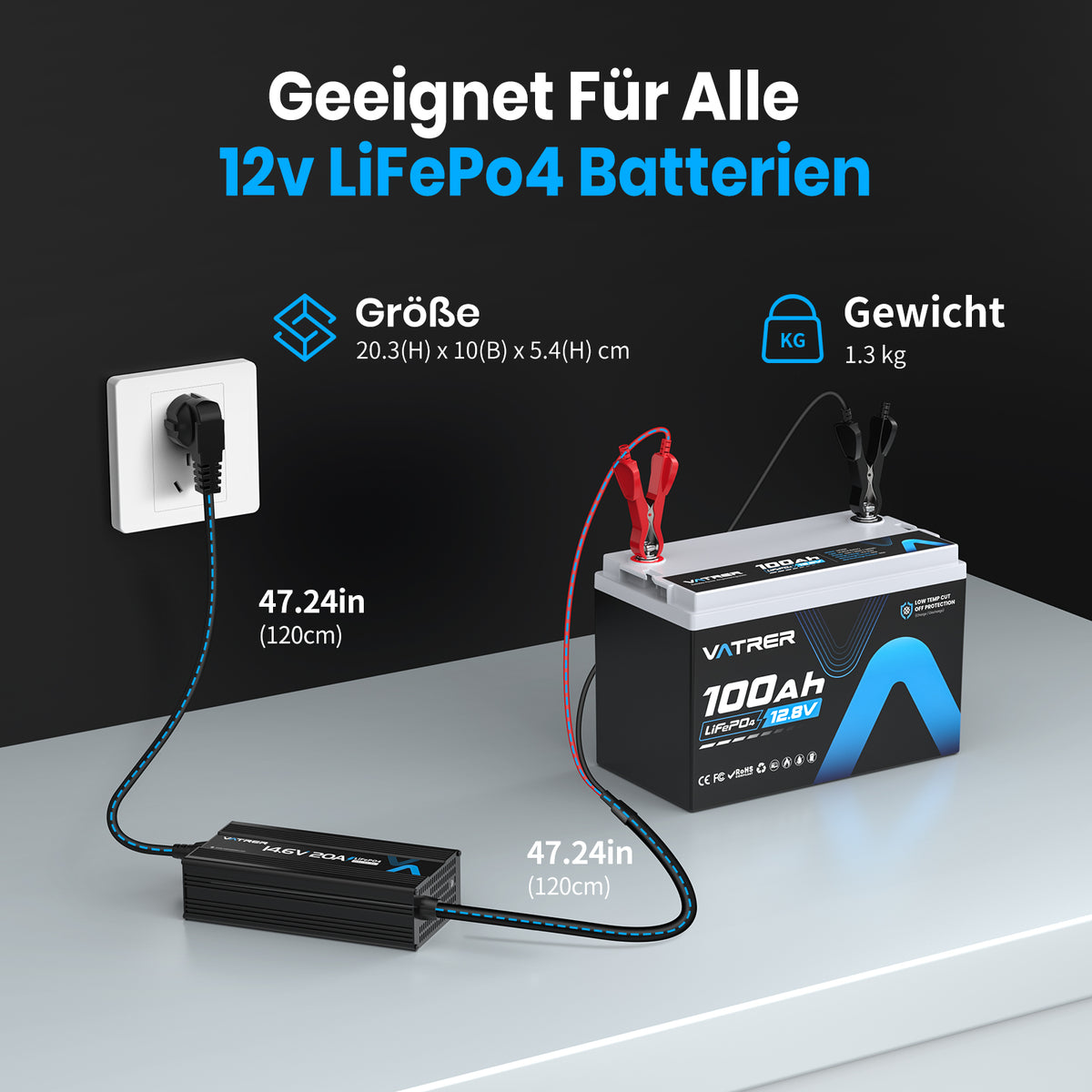 Vatrer 14,6 V 20 A Intelligentes AC-DC 12 V Lithium-Eisenphosphat-Akkuladegerät EU 11