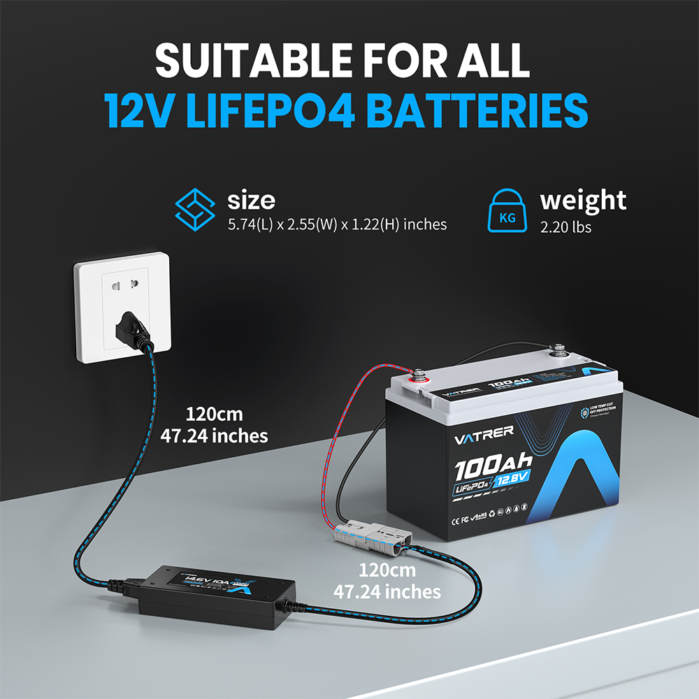 Vatrer 14.6V 10A AC-DC Charger Size