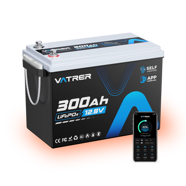 Vatrer 12V 300Ah LiFePO4 battery with self-heating and Bluetooth app