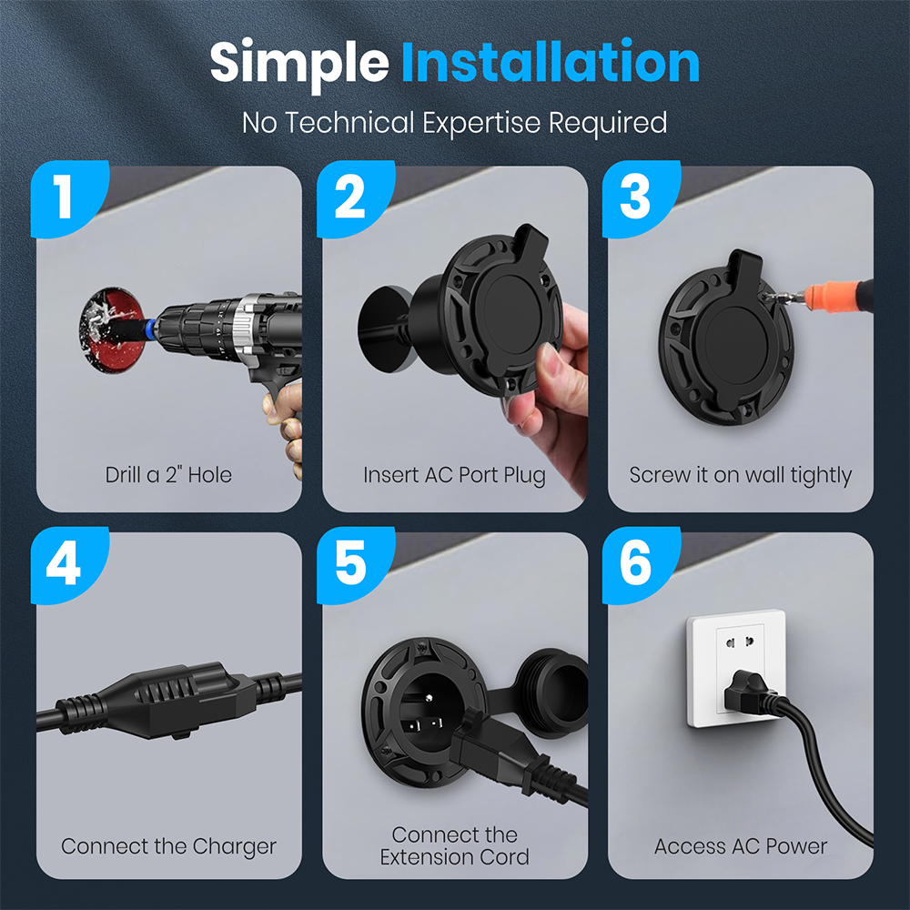 Vatrer 125V 15A AC Battery Port Plug Extension Cord Simple Installation