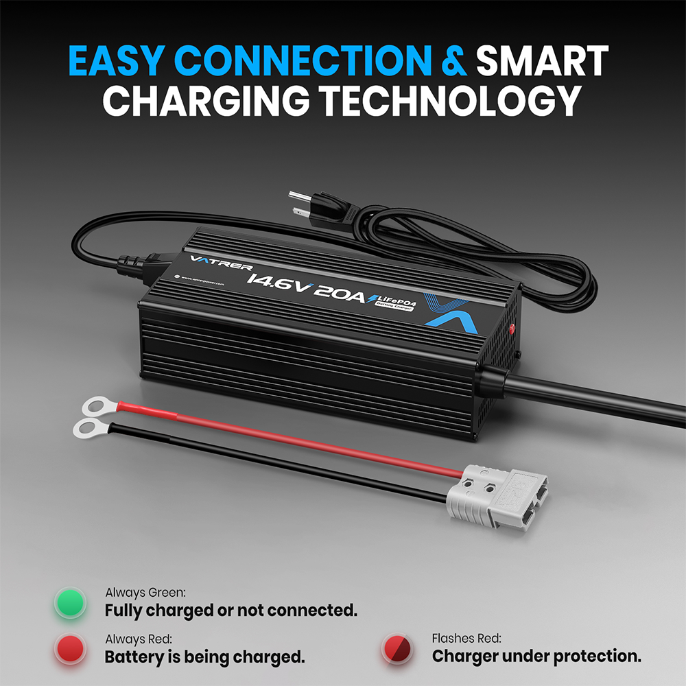 Vatrer 14.6V 20A AC-DC Charger for 12V Lithium Smart Technology