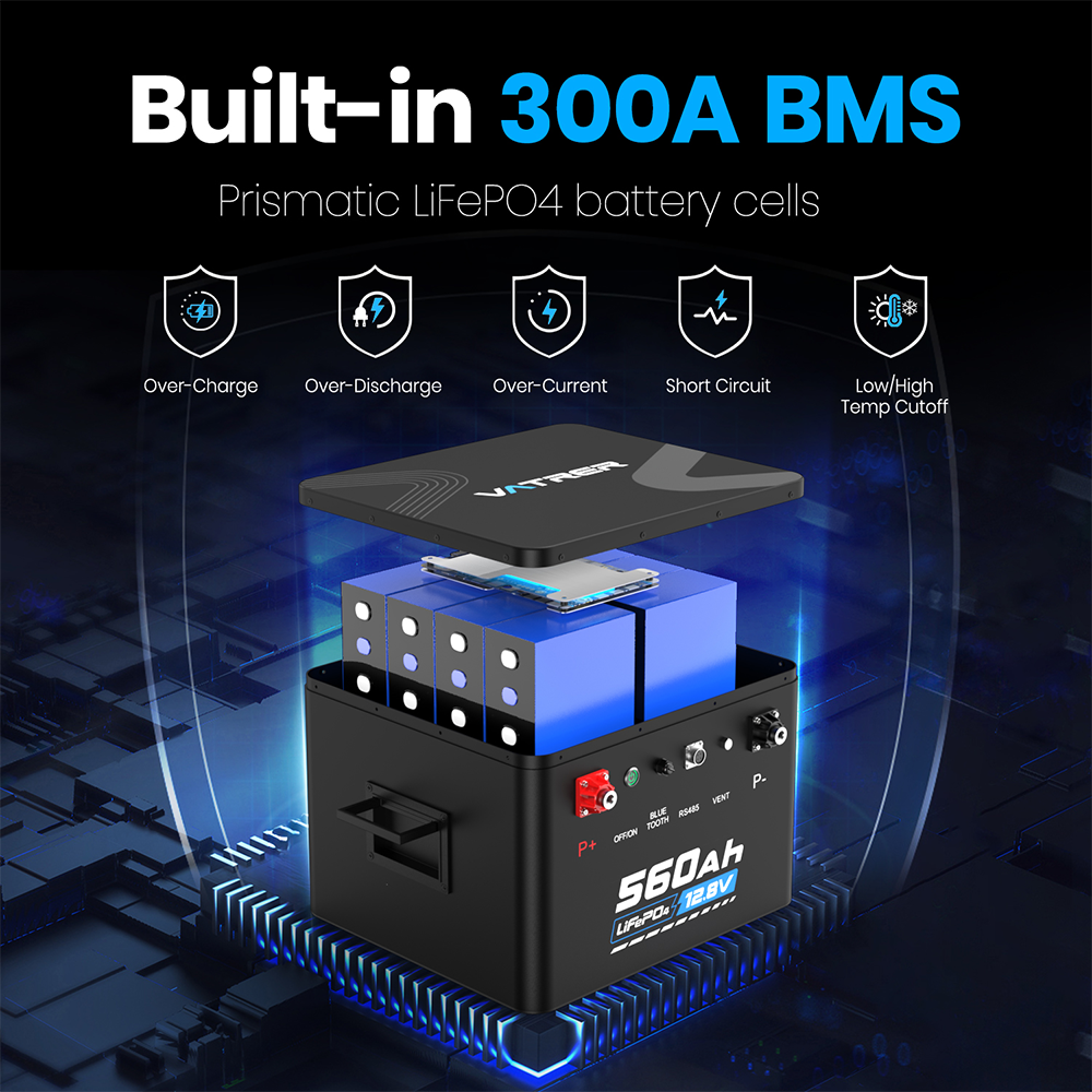 Vatrer 12V 560Ah Lithium RV Battery 300A BMS