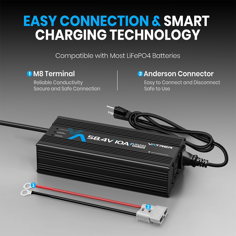 Vatrer 58.4V 10A AC-DC Charger for 48V Lithium Smart Technology