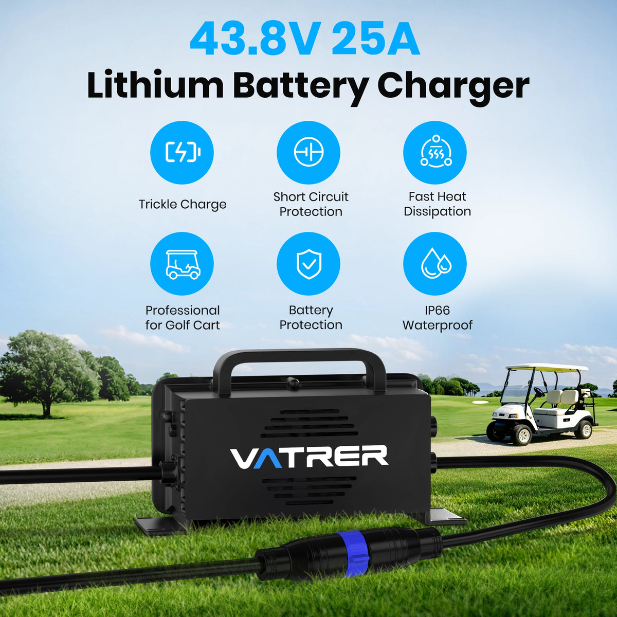 Vatrer 43.8V 25A Intelligent AC-DC 36V Golf Cart Battery Charger 11