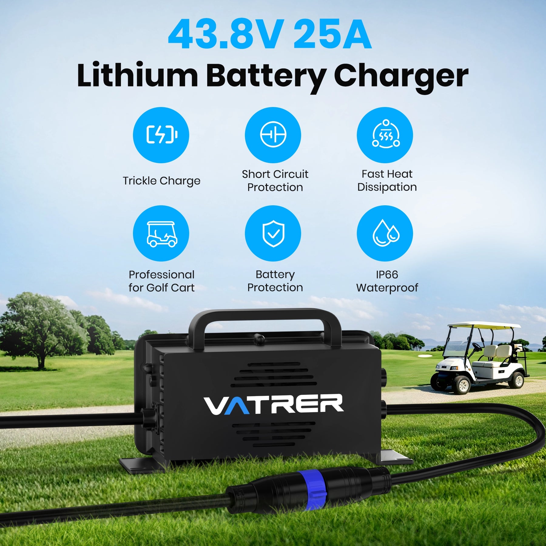 Vatrer 43.8V 25A Intelligent AC-DC 36V Golf Cart Battery Charger 15