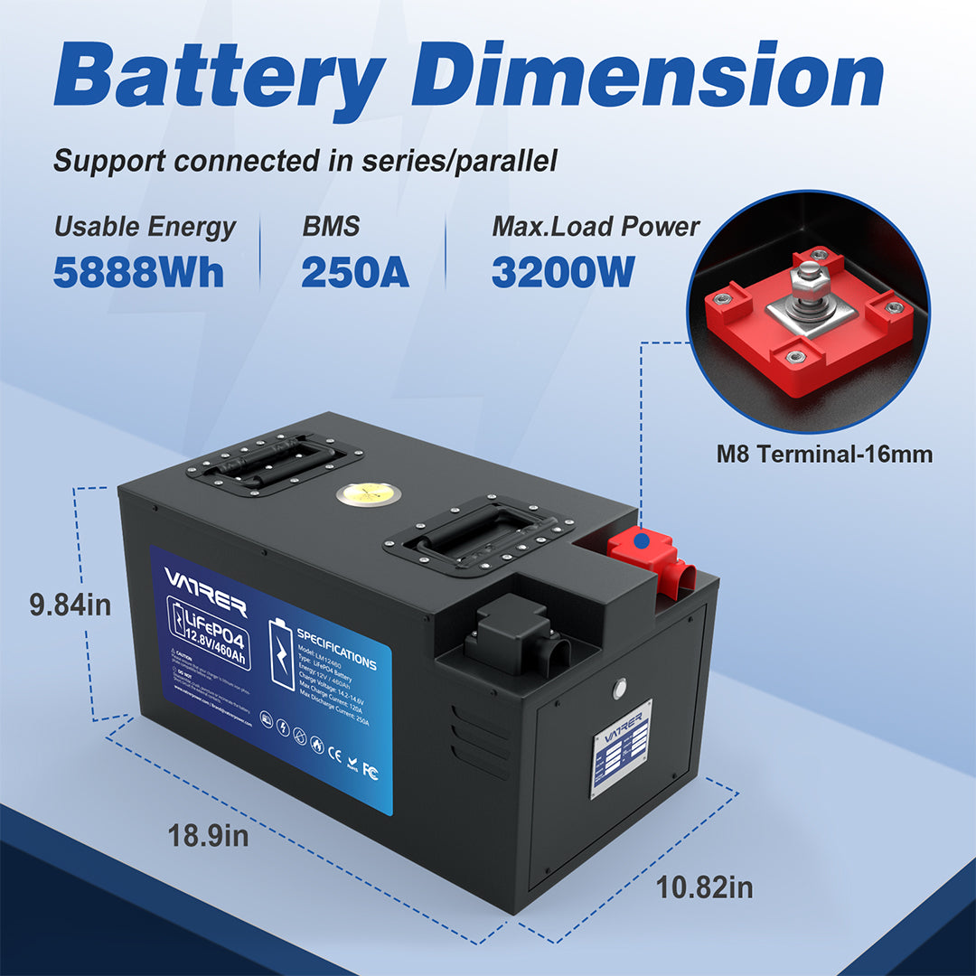 Batería RV LiFePO4 de corte de baja temperatura de 12 V 400 AH, BMS integrado de 250 A, salida de potencia máxima de 3200 W - Versión RV