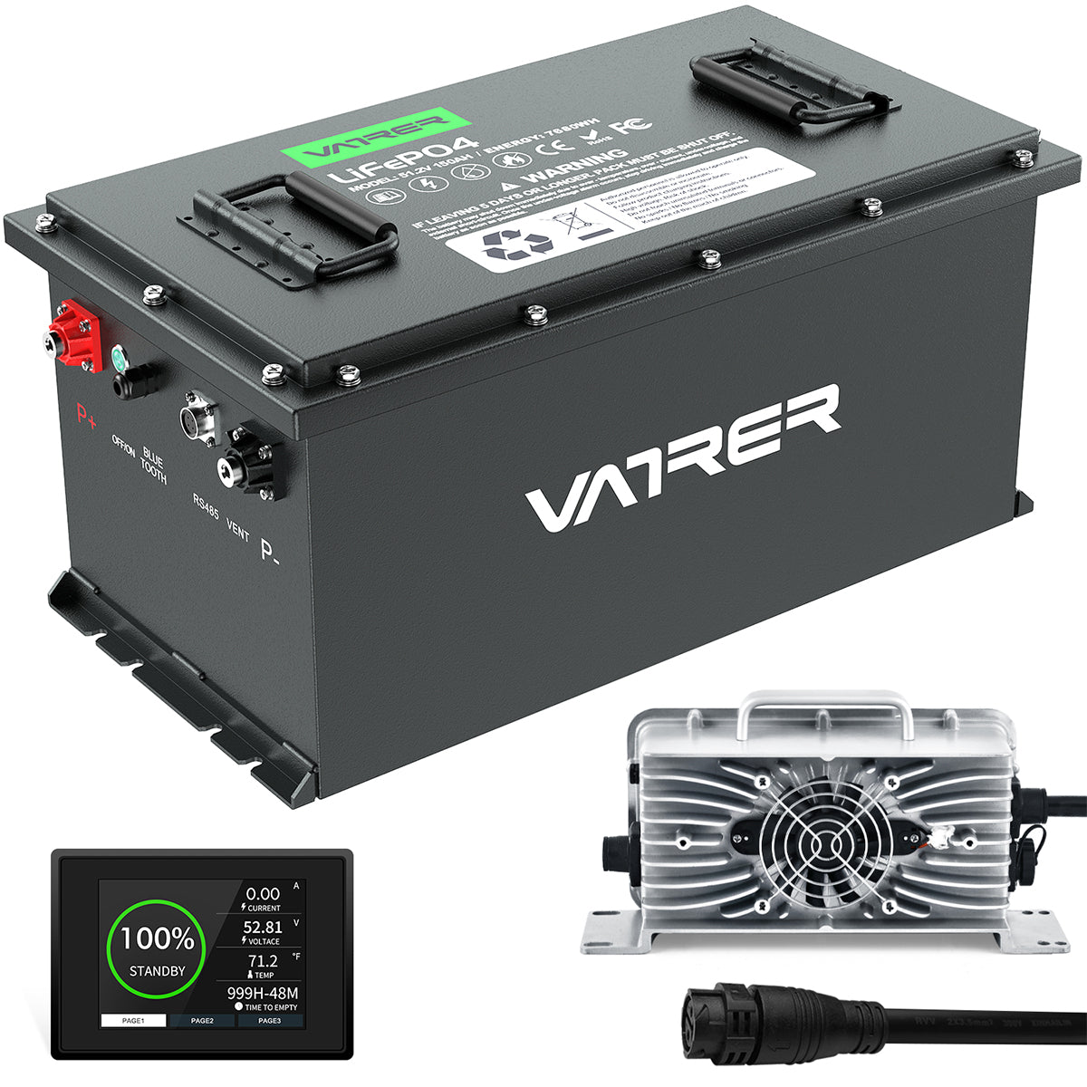 Vatler 48V 150Ah 大容量リチウムゴルフカートバッテリー、200A BMS、7580Wh、最大 10.24kW 出力